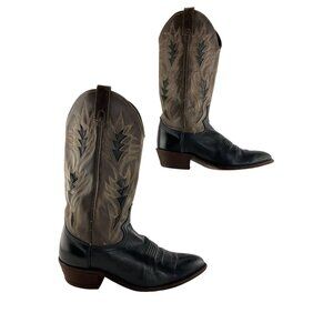 Men's Dan Post Black & Brown Leather Pointed Toe Western Cowboy Boots Size 7.5 D